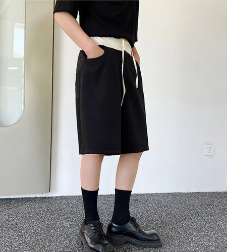 Summer Personality Splicing Trendy Shorts Men's Fashion Casual Versatile Straight Knee Lenght Short Pants 9A8875