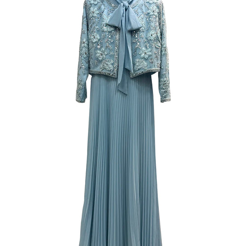 Load image into Gallery viewer, Hit Color Two Piece Set For Women O Neck Long Sleeve Coat Spliced Lace Up Sleeveless High Waist Dress Sets Female

