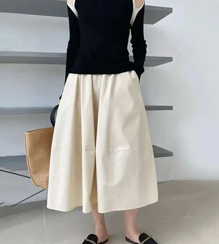 High Elastic Waist Gray Brown Casual A-LINE Midi Half-body Skirt Women Fashion Tide New Spring Autumn 2025 1DE2807
