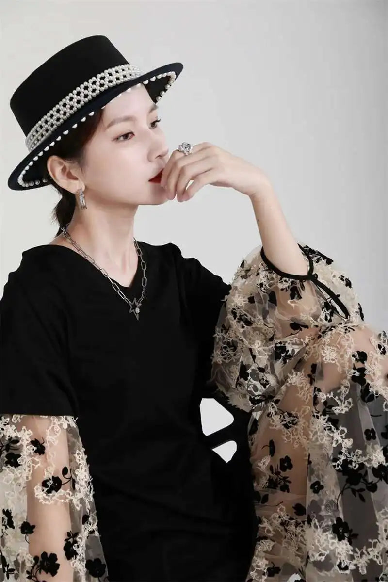 Women Pattern Printed Perspective Big Size Dress New V-Neck Long Sleeve Loose Fit Fashion Tide Spring Autumn 2025 1DE3176