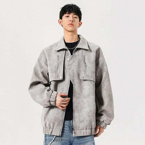 Load image into Gallery viewer, Men&#39;s Jacket New American Design PU Leather Turn-down Collar Mulit Zippers Trendy Male Clothing Spring 2025 9W1392
