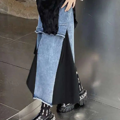 Load image into Gallery viewer, High Elastic Waist Black Denim Irregular Color-block Half-body Skirt Women Fashion Tide New Spring Autumn 2025 1DH5253
