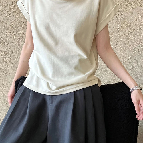 Load image into Gallery viewer, Women Yellow White Plain Color Thin Elegant T-shirt New Turtleneck Short Sleeve Fashion Tide Spring Summer 2025 1DJ0472
