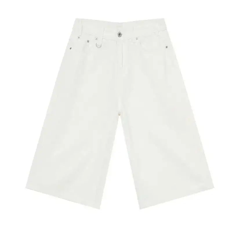 Vintage Men's Short Jeans Summer Loose Male Wide Leg Knee Length Denim Shorts New Washed Fashion Men  Bottoms 9A8825