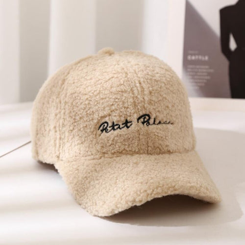 Load image into Gallery viewer, Lamb Wool Baseball Cap Letter Embroidery Women Sun Hat Lady Girls Outdoor Warm Winter Spring Plush Caps
