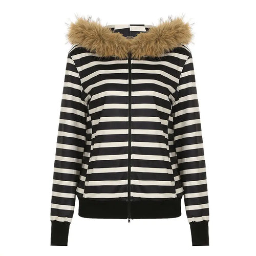 Load image into Gallery viewer, Striped Women Hoodies Coats 2024 Ropa Mujer Furry Hooded Zipper Sweatshirts Y2k Tops Casual Fashion Korean Hoodie Ropa Mujer
