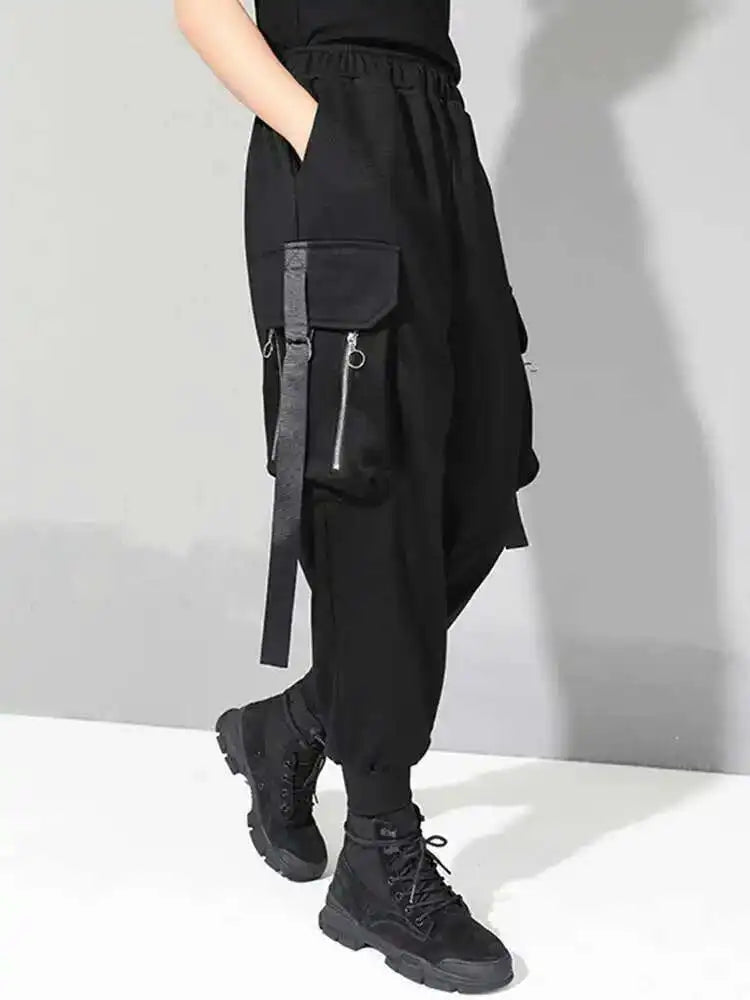 High Elastic Waist Black Pockets Zipper Harem Pants New Loose Fit Trousers Women Fashion Tide Spring Autumn 2025 1DF4688