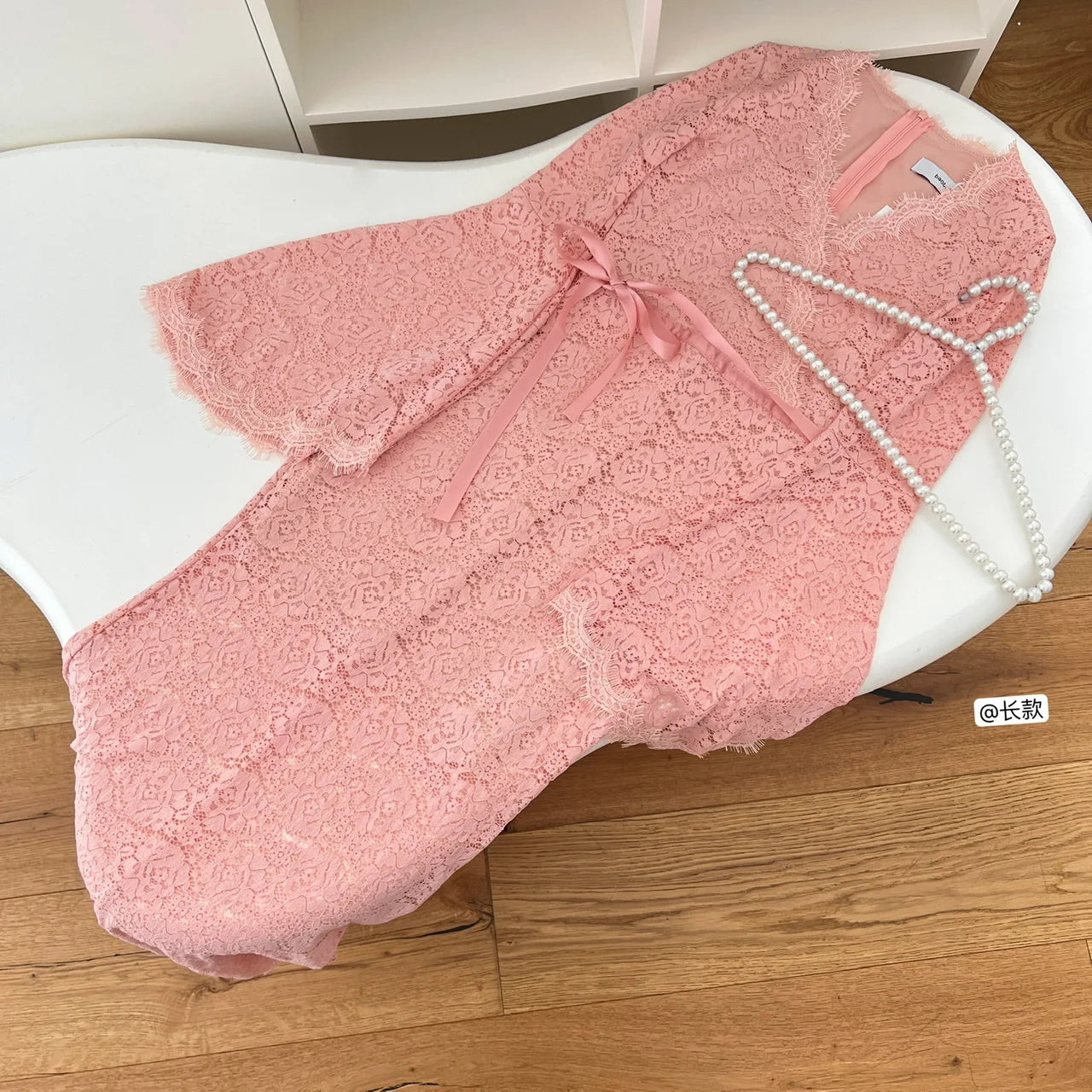 Autumn Winter Vintage Sweet Pink Lace V Neck Bandage Dress French Women's Elegant Long Sleeved Slim Birthday Party Dress Fashion