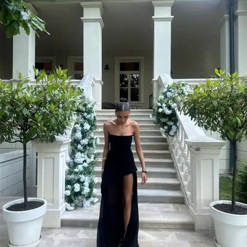 Load image into Gallery viewer, Elegant Strapless Sexy Maxi Dress For Women Gown With Scarf Off-shoulder Sleeveless Backless Split Beach Long Dress
