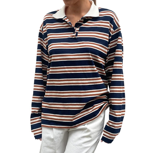 Load image into Gallery viewer, y2k Clothes Tops Women Fashion Striped Turn-down Collar Buttons Long Sleeve Loose T-shirts 2000s Clothing Streetwear
