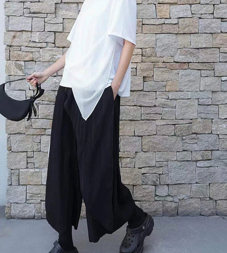 Women White Irregular Pleated Big Size Casual T-shirt New Round Neck Short Sleeve Fashion Tide Spring Summer 2025 1DJ0214