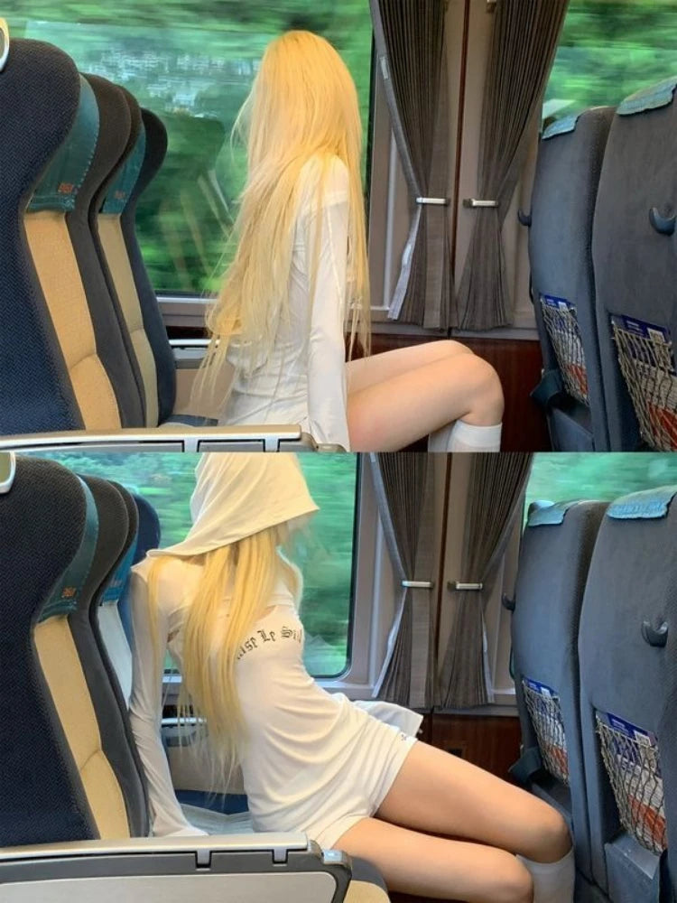 Y2k Aesthetic Two Piece Sets Streetwear Fairy Casual Crop Hooded Tops + Harajuku Letter Print Slim Fit Vest Female Grunge Suit