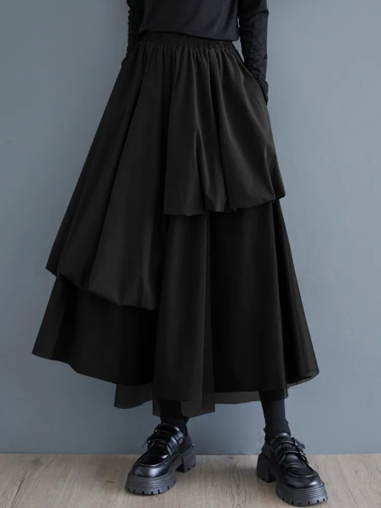 High Elastic Waist Army Green Mesh Irregular A-line Half-body Skirt Women Fashion Tide New Spring Autumn 2025 1DJ0313