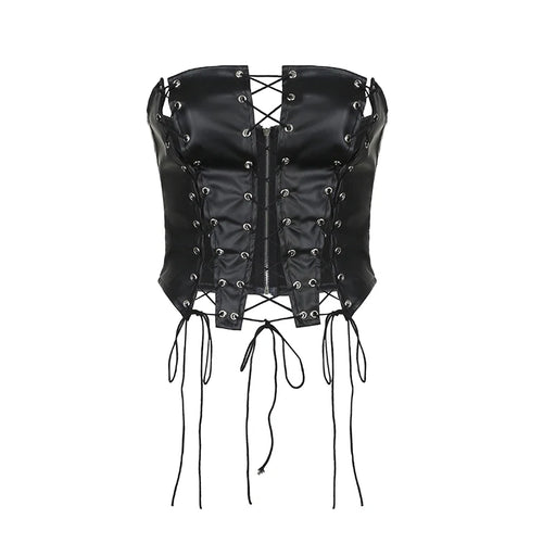 Load image into Gallery viewer, Streetwear Punk Gothic PU Leather Top Sexy Corset Bandage Split Fashion Clubwear Party Tube Top Strapless Grunge Hot
