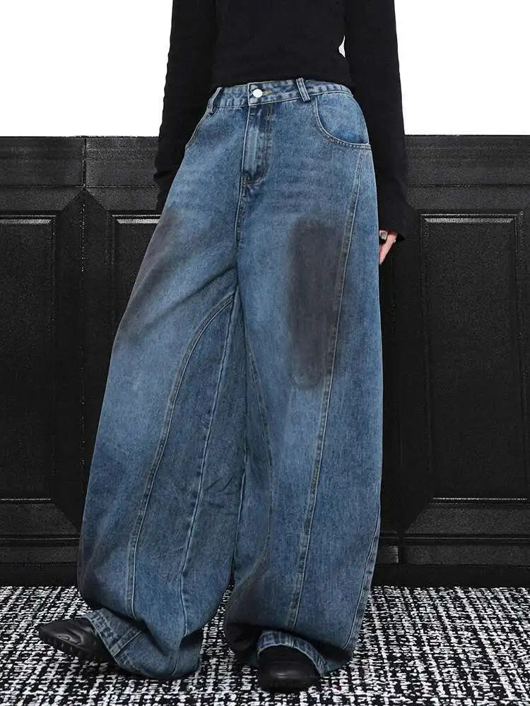 High Waist Blue Denim Vintage Shaped Long Wide Leg Jeans New Women Trousers Fashion Tide Spring Autumn 2025 1DH9388