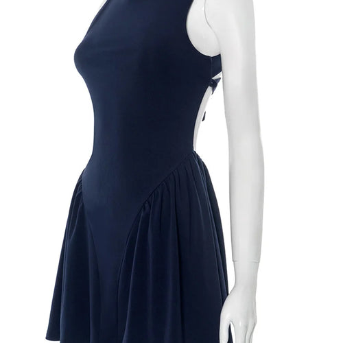 Load image into Gallery viewer, Backless Lace-up Sexy Mini Dress Women Robe Fashion O Neck Sleeveless High Waist A-line Club Party Dress Elegant
