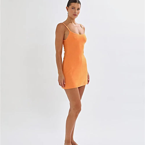 Load image into Gallery viewer, Spaghetti Strap Print Knit Mini Dress For Woman Robe Summer New Sleeveless Backless Beach Holiday Club Dress Knitwear
