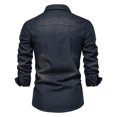 Load image into Gallery viewer, Elastic Cotton Denim Shirt Men Long Sleeve Quality Cowboy Shirts for Men Casual Slim Fit Jeans Men Shirts
