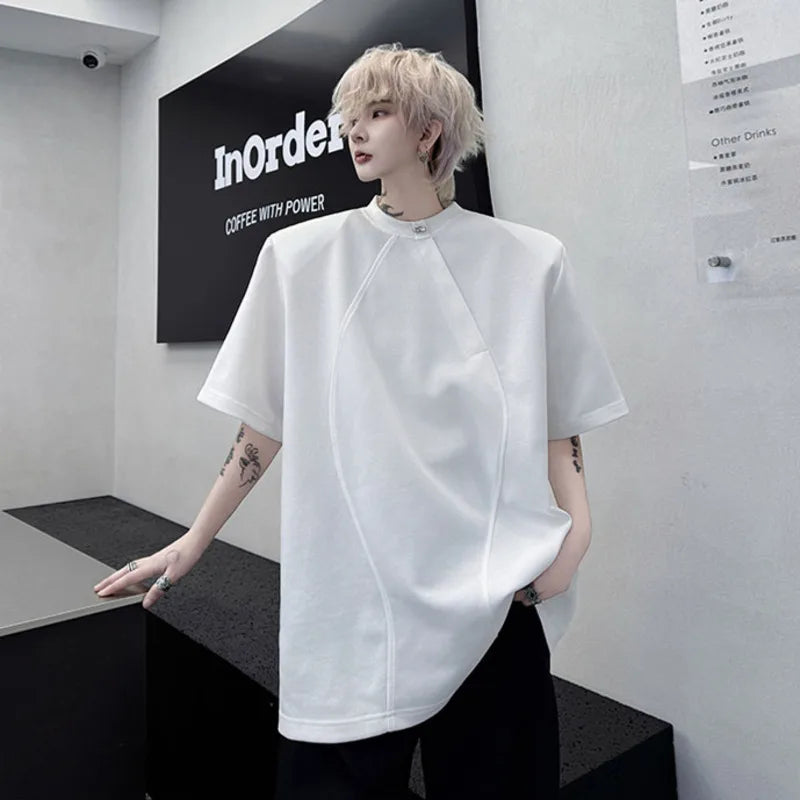 Summer New Trendy Men's T-shirt Short Sleeve Pullover O-neck Beading Male Tees Fashion Tide Summer Menwear Top 9W1793