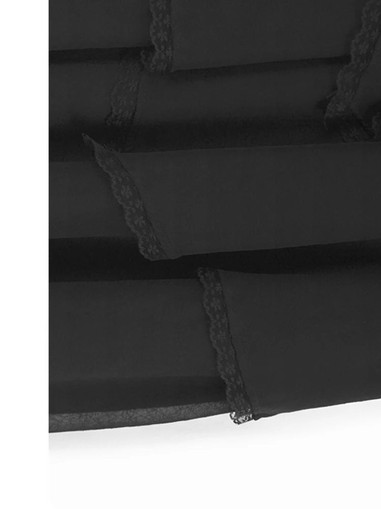 Women Black Flower Pearl Big Size Elegant Lace Midi Dress New V-Neck Short Sleeve Fashion Tide Spring Summer 2025 1DJ1419