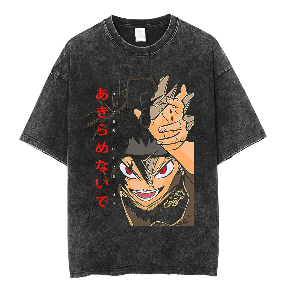 Vintage Washed Tshirts Anime T Shirt Harajuku Oversize Tee Cotton fashion Streetwear unisex top v1