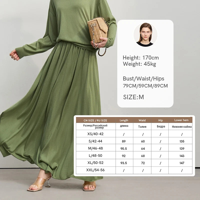 Minimalist Long Skirt 2026 Spring New Solid Color Loose Skirts For Women Elastic Waist A-Line Knit Woman Clothes 12651010