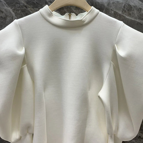 Load image into Gallery viewer, Loose Zipper Solid Sweatshirt For Women Round Neck Puff Sleeve Minimalist Casual Sweatshirts Female Clothing Autumn
