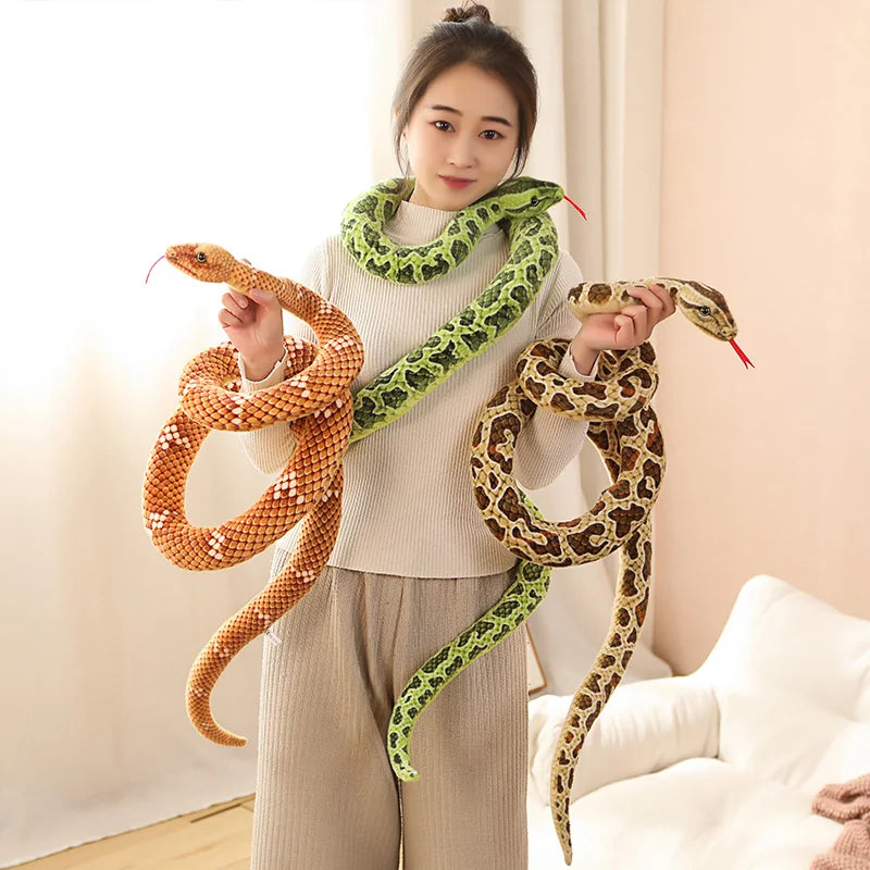 1pc 200cm Giant Snakes Plush Toy Simulation Long Golden Python Stuffed Snake Plushie Pillow Children Boys Gift Home Decoration