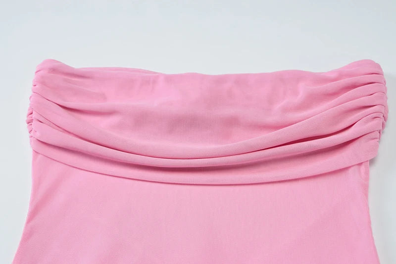 Scarf Collar Backless Sexy Maxi Dress For Women Gown Pink Strapless Off-shoulder Backless Mesh Long Dress Vestido