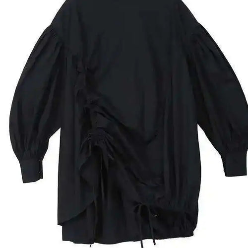 Load image into Gallery viewer, Women Back Long Drawstring Big Size Blouse New Satnd Collar Long Sleeve Loose Fit Shirt Fashion Spring Autumn 2025 1Z189
