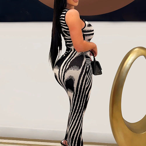 Load image into Gallery viewer, Gradient Sexy Slim Fit Wrap Hip Tight Women's Dress Black &amp; White Stripe Sleeveless Dress Party Club Street Vestidos

