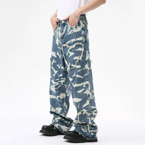 Load image into Gallery viewer, High Street Men&#39;s Denim Pants Printing Patchwork Loose Trousers Straight Wide Leg Casual Male Bottom Fashion Menwear 9C7038
