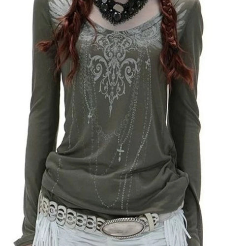 Load image into Gallery viewer, Y2k Aesthetic Sun Protection Women T-shirt Vintage Printing Streetwear Grunge Tshirts 2025 Harajuku Gothic Slim Fit Tees Femme
