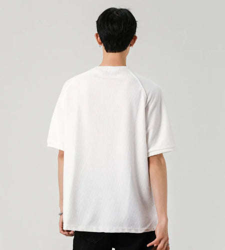 Male T-shirts New Korean Style O-neck Solid Color Buttons Short Sleeved Tops Men's Pullover Tees Summer Simple 2025 9W1249