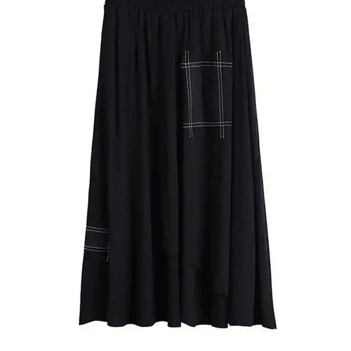 Load image into Gallery viewer, Irregular Pocket Spliced High Elastic Waist Black Half-body Mid-Calf Skirt Women Fashion Tide Spring Summer 2025 1DD8090
