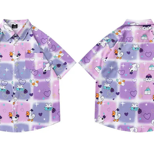 Load image into Gallery viewer, Summer Hawaiian Shirts Streetwear Funny Cartoon Graphic Printed Button Up Short Sleeve Beach Blouse Harajuku Casual Baggy Tops
