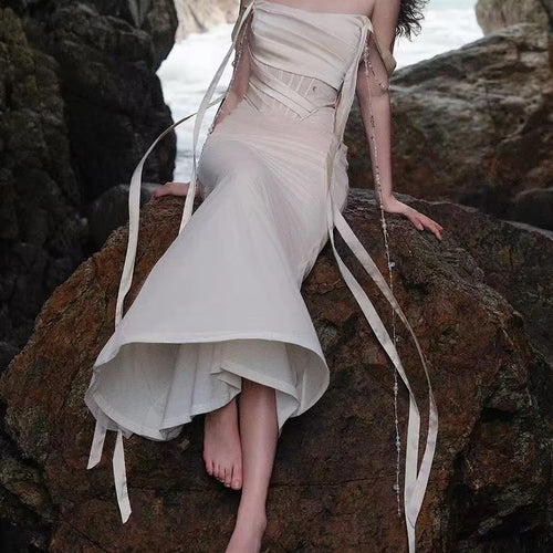 Load image into Gallery viewer, Slimming Spliced Lace Up Sexy Dresses for Women Strapless Sleeveless High Waist Patchwork Chain Dress Female New
