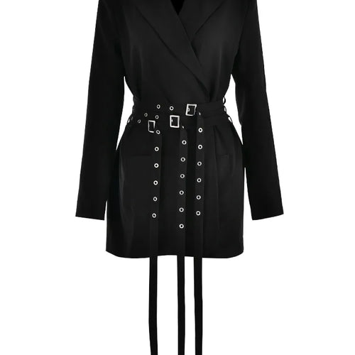 Load image into Gallery viewer, Double Layer Bandage Slim Blazer Women Long Sleeve Pocket Long Jacket Female Suit Outwear Tops Street Party 2023 Autumn
