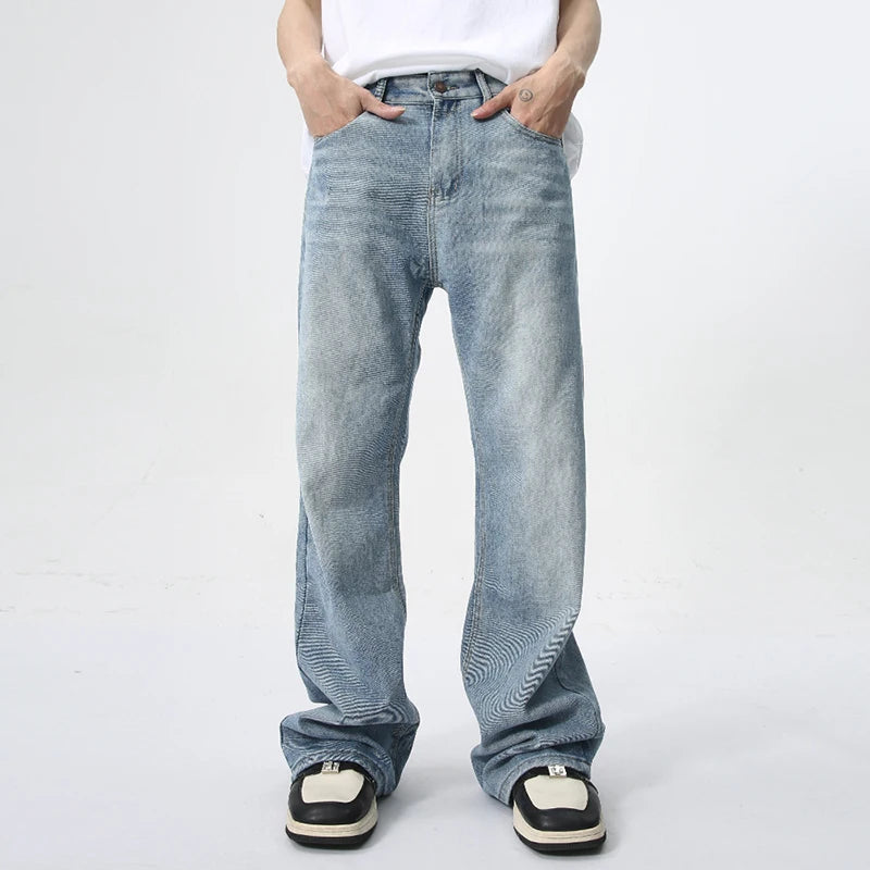 Boot Cut Men's Jeans New Trendy Wahsed Gradient Color Wide Leg Male Denim Pants Summer Casual Trousers Trend 9C6170