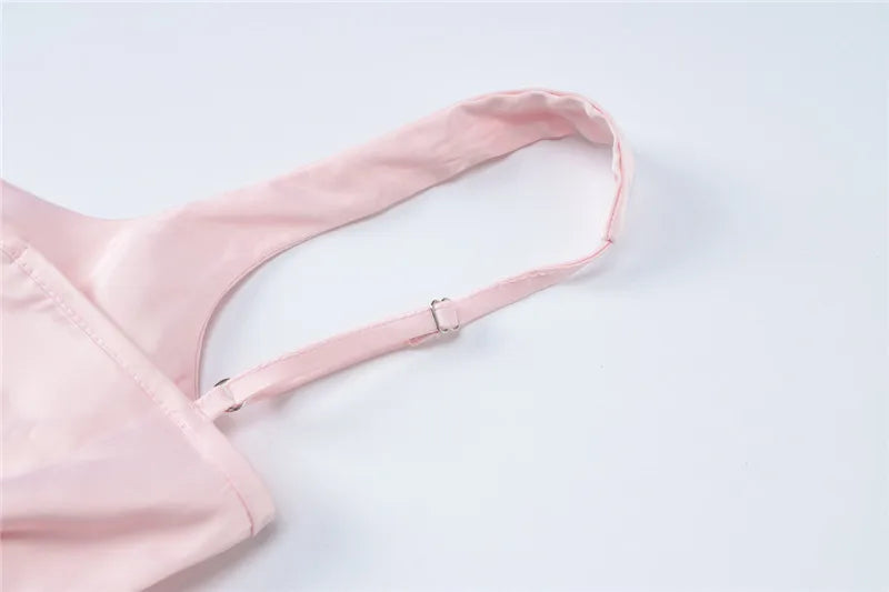 Satin Square Collar Backless Sexy Mini Dress For Women Solid Color Sleeveless A-line Bodycon Club Party Dress Elegant