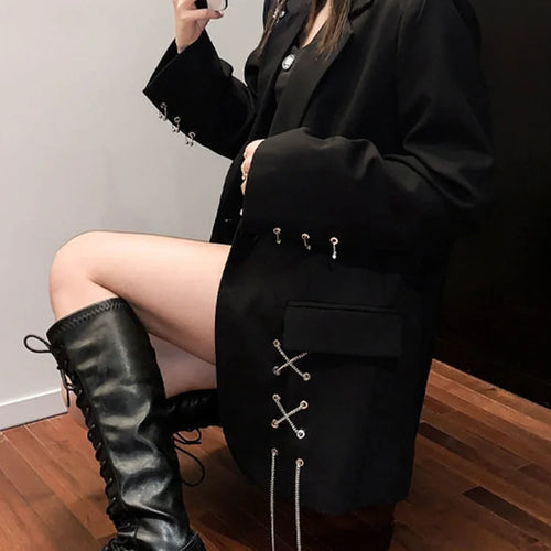 Load image into Gallery viewer, Harajuku Women Jackets Black Gothic Punk Hip Hop Solid Vintage Blazer Coats  Chic Chain Loose Jacket Streetwear
