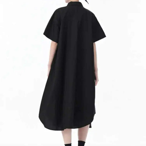 Load image into Gallery viewer, Women White Mesh Color-block Big Size Midi Shirt Dress New Lapel Short Sleeve Fashion Tide Spring Summer 2025 1DJ0003
