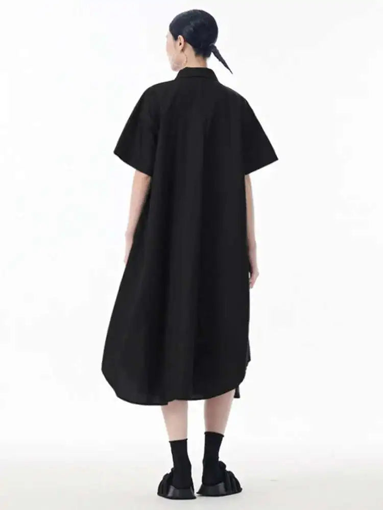 Women White Mesh Color-block Big Size Midi Shirt Dress New Lapel Short Sleeve Fashion Tide Spring Summer 2025 1DJ0003