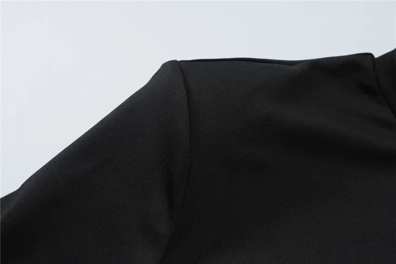 Short Sleeve Draped Sexy Mini Dress For Women Black Metal Buckle O Neck High Waist Bodycon Club Dress Vestido Clothes