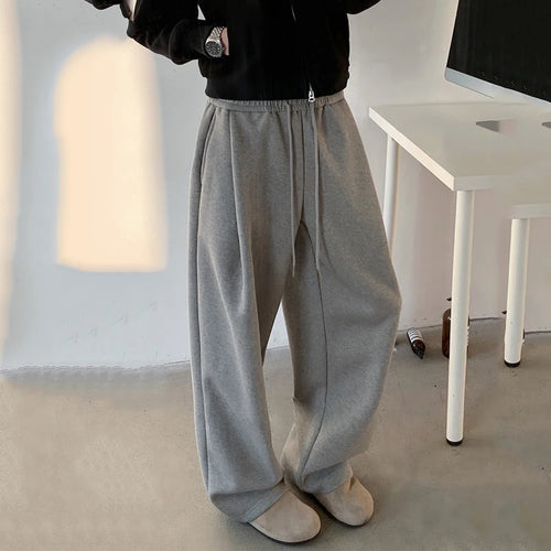 Load image into Gallery viewer, Fleecing Thickened Men&#39;s Casual Trousers Drawstring Solid Pockets High Street Male Straight Wide Leg Pants Winter 9C8923
