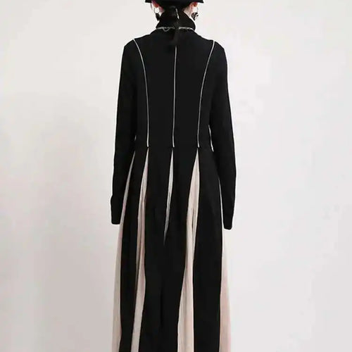 Load image into Gallery viewer, Women Black White Contrast Color Long Dress New Turtleneck Long Sleeve Loose Fit Fashion Tide Autumn Winter 2025  1DD2153

