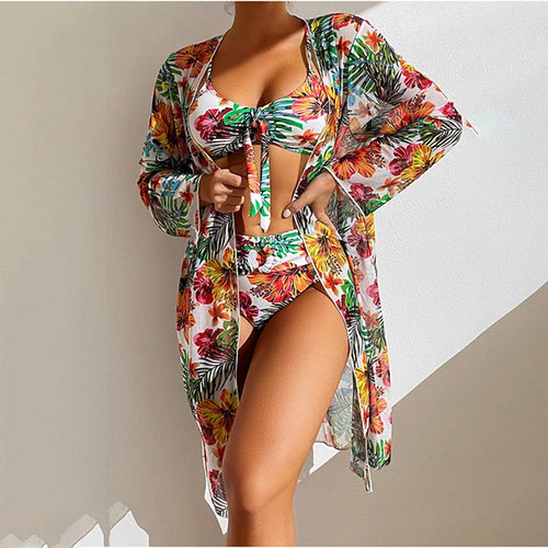 Load image into Gallery viewer, Sexy Brazilian Bikini 2024 Three Piece Swimsuit with Long Sleeve Dress Thong Swimwear Women Biquini Beachwear
