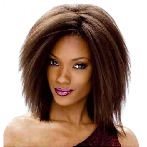 Load image into Gallery viewer, Synthetic Yaki Straight Afro Wigs for Women Brown Wig Short Hair Natural Soft Ladies Wigs Lovely African American Wigs
