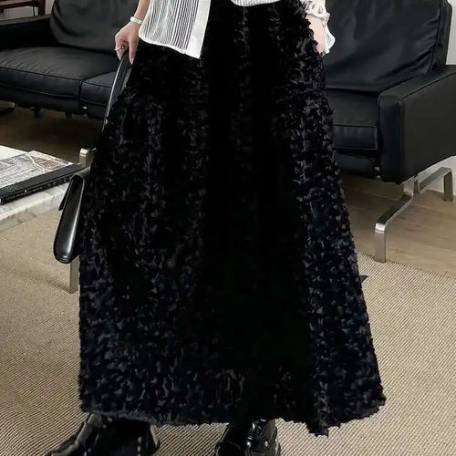 Load image into Gallery viewer, High Elastic Waist Black Three-dimensional Midi A-line Half-body Skirt Women Fashion Tide New Spring Autumn 2025 1DH6459
