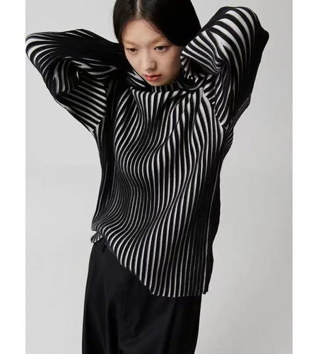 Vintage Casual Half Turtleneck Sweaters Y2k Contrast Color Striped Pullover Fashion Loose Women Knitted Jumpers Harajuku Sueter